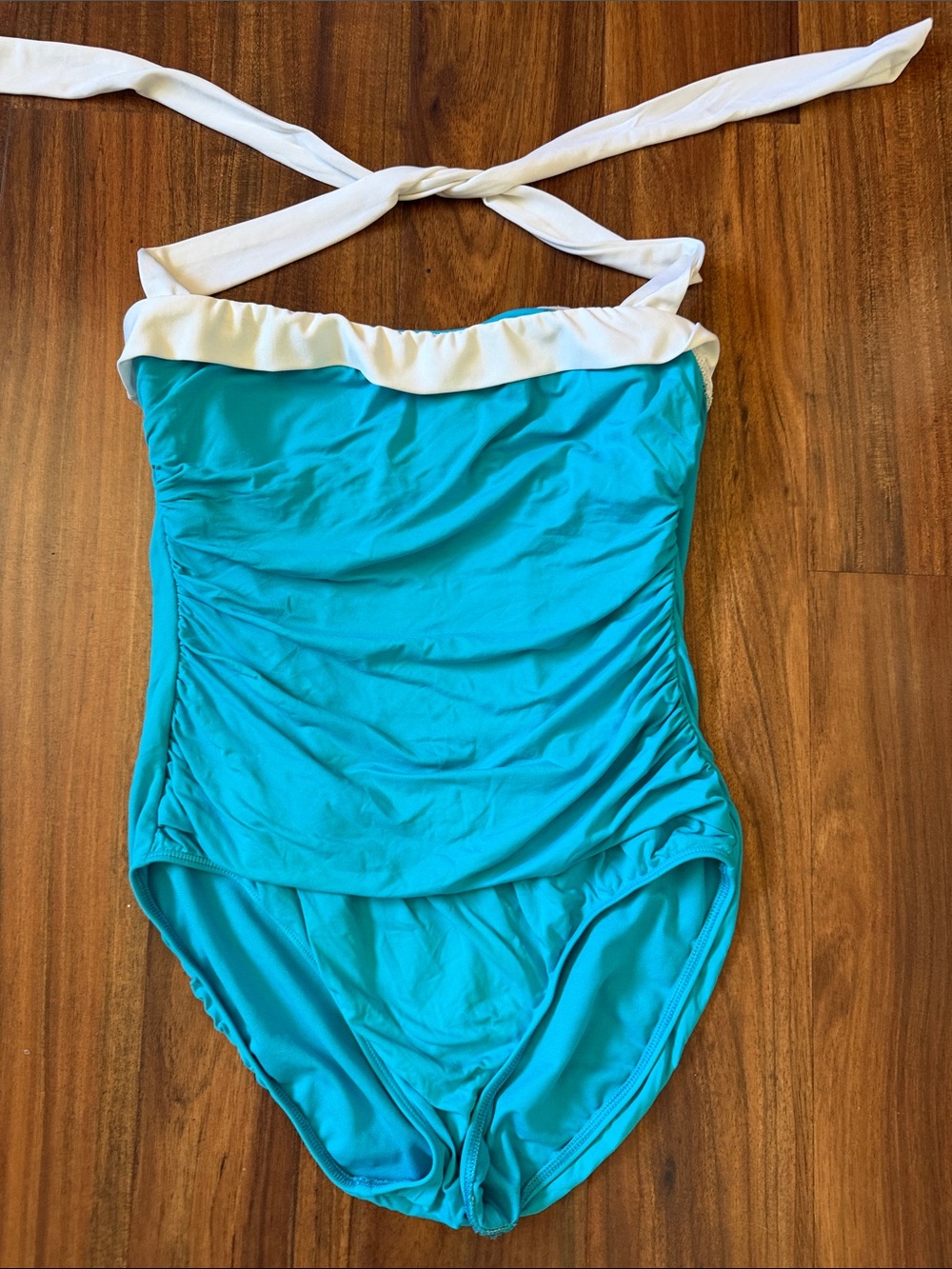 Lauren Ralph Lauren Turquoise One-Piece Swimsuit with White Halter